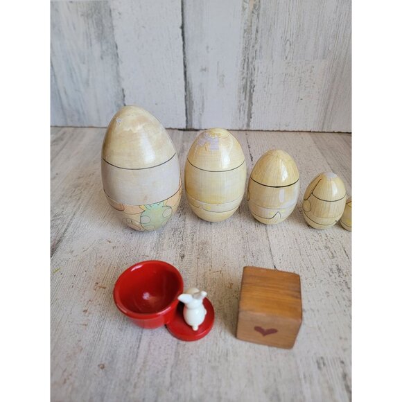 Easter bunny Russian stacking egg wooden vintage figure decor - Picture 12 of 14